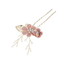 Women's Elegant Classical Bridal Flower Imitation Pearl Microfiber Flower Copper Wire Insert Comb sku image 8