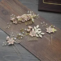 Women's Elegant Classical Bridal Flower Imitation Pearl Microfiber Flower Copper Wire Insert Comb sku image 22