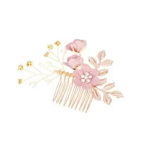 Women's Elegant Classical Bridal Flower Imitation Pearl Microfiber Flower Copper Wire Insert Comb sku image 13