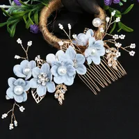 Women's Elegant Classical Bridal Flower Imitation Pearl Microfiber Flower Copper Wire Insert Comb sku image 18