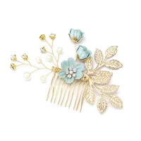 Women's Elegant Classical Bridal Flower Imitation Pearl Microfiber Flower Copper Wire Insert Comb sku image 15