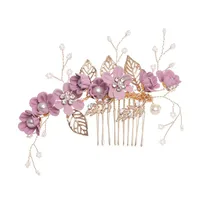 Women's Elegant Classical Bridal Flower Imitation Pearl Microfiber Flower Copper Wire Insert Comb sku image 20