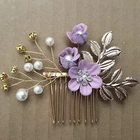 Women's Elegant Classical Bridal Flower Imitation Pearl Microfiber Flower Copper Wire Insert Comb sku image 16