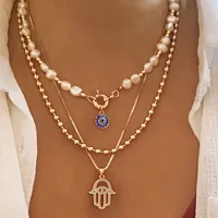 Elegant Glam Vintage Style Round Heart Shape Eye Imitation Pearl Alloy Women's Layered Necklaces Pendant Necklace sku image 15