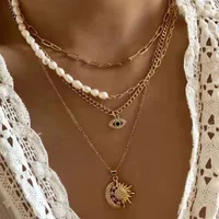Elegant Glam Vintage Style Round Heart Shape Eye Imitation Pearl Alloy Women's Layered Necklaces Pendant Necklace sku image 13
