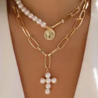 Elegant Glam Vintage Style Round Heart Shape Eye Imitation Pearl Alloy Women's Layered Necklaces Pendant Necklace sku image 8