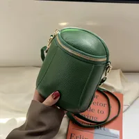 Women's Leather Solid Color Streetwear Sewing Thread Shell Zipper Crossbody Bag sku image 7