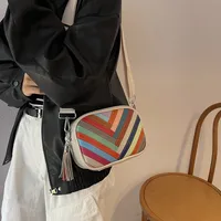 Women's Leather Color Block Streetwear Tassel Square Zipper Square Bag main image 2