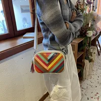 Women's Leather Color Block Streetwear Tassel Square Zipper Square Bag main image 4