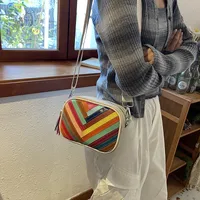 Women's Leather Color Block Streetwear Tassel Square Zipper Square Bag main image 5