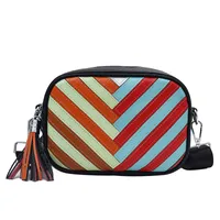 Women's Leather Color Block Streetwear Tassel Square Zipper Square Bag main image 3