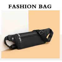 Men's Solid Color Leather Sewing Thread Zipper Fanny Pack main image 1