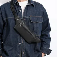 Men's Solid Color Leather Sewing Thread Zipper Fanny Pack main image 3