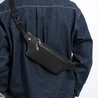 Men's Solid Color Leather Sewing Thread Zipper Fanny Pack main image 4
