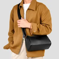Men's Leather Solid Color Classic Style Sewing Thread Square Zipper Crossbody Bag main image 3