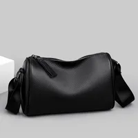Men's Leather Solid Color Classic Style Sewing Thread Square Zipper Crossbody Bag main image 1