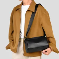 Men's Leather Solid Color Classic Style Sewing Thread Square Zipper Crossbody Bag main image 2