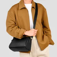 Men's Leather Solid Color Classic Style Sewing Thread Square Zipper Crossbody Bag main image 4