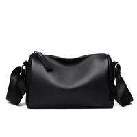 Men's Leather Solid Color Classic Style Sewing Thread Square Zipper Crossbody Bag main image 5