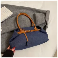 Women's Pu Leather Color Block Streetwear Sewing Thread Square Magnetic Buckle Tote Bag sku image 1
