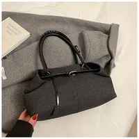 Women's Pu Leather Color Block Streetwear Sewing Thread Square Magnetic Buckle Tote Bag sku image 2