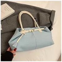 Women's Pu Leather Color Block Streetwear Sewing Thread Square Magnetic Buckle Tote Bag sku image 3