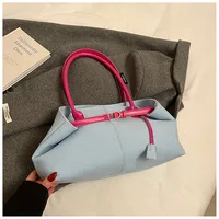 Women's Pu Leather Color Block Streetwear Sewing Thread Square Magnetic Buckle Tote Bag sku image 4