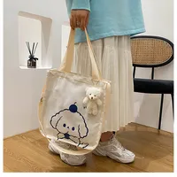 Women's Large Canvas Animal Cartoon Cute Streetwear Square Zipper Canvas Bag sku image 1