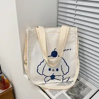 Women's Large Canvas Animal Cartoon Cute Streetwear Square Zipper Canvas Bag sku image 3