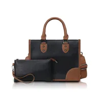 Women's Pu Leather Color Block Streetwear Sewing Thread Square Zipper Bag Sets sku image 1