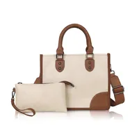 Women's Pu Leather Color Block Streetwear Sewing Thread Square Zipper Bag Sets sku image 2
