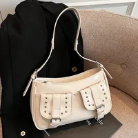 Women's PU Solid Color Elegant Sewing Thread Rivet Square Zipper Underarm Bag main image 1