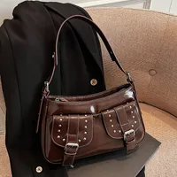 Women's PU Solid Color Elegant Sewing Thread Rivet Square Zipper Underarm Bag main image 2