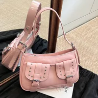 Women's PU Solid Color Elegant Sewing Thread Rivet Square Zipper Underarm Bag main image 3