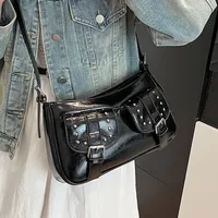 Women's PU Solid Color Elegant Sewing Thread Rivet Square Zipper Underarm Bag main image 4
