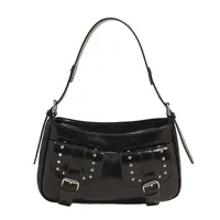 Women's PU Solid Color Elegant Sewing Thread Rivet Square Zipper Underarm Bag sku image 1
