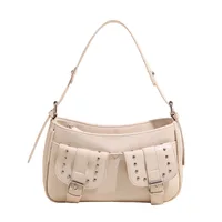 Women's PU Solid Color Elegant Sewing Thread Rivet Square Zipper Underarm Bag sku image 2