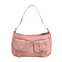 Women's PU Solid Color Elegant Sewing Thread Rivet Square Zipper Underarm Bag sku image 3
