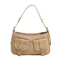 Women's PU Solid Color Elegant Sewing Thread Rivet Square Zipper Underarm Bag sku image 5