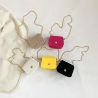 Women's Mini Felt Cloth Solid Color Cute Round Flip Cover Chain Bag main image 1