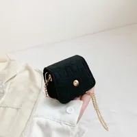 Women's Mini Felt Cloth Solid Color Cute Round Flip Cover Chain Bag sku image 1