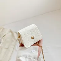 Women's Mini Felt Cloth Solid Color Cute Round Flip Cover Chain Bag sku image 2