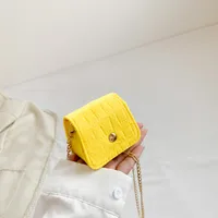 Women's Mini Felt Cloth Solid Color Cute Round Flip Cover Chain Bag sku image 4
