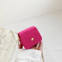 Women's Mini Felt Cloth Solid Color Cute Round Flip Cover Chain Bag sku image 5
