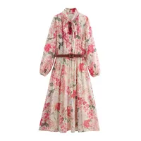 Women's Floral Dress Casual Elegant Streetwear Round Neck Long Sleeve Printing Maxi Long Dress Holiday Banquet Selfie sku image 3