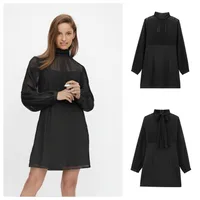 Women's T Shirt Dress Elegant Standing Collar Patchwork Long Sleeve Solid Color Above Knee Party Cocktail Party main image 1
