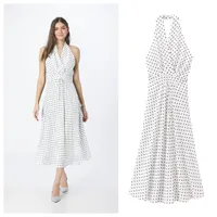 Women's Sheath Dress Elegant Halter Neck Sleeveless Round Dots Midi Dress Holiday Banquet Selfie main image 1