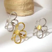 Wholesale Jewelry Retro Flower 304 Stainless Steel 18K Gold Plated Open Rings main image 5