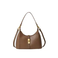 Women's Medium Pu Leather Solid Color Streetwear Sewing Thread Oval Zipper Shoulder Bag sku image 6