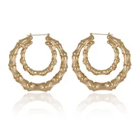 E-Commerce Hot Sale Double Round Bamboo Earrings Exaggerated Gold Double Layer Big Circle Retro Hip Hop European And American Earrings Ornament Women sku image 4